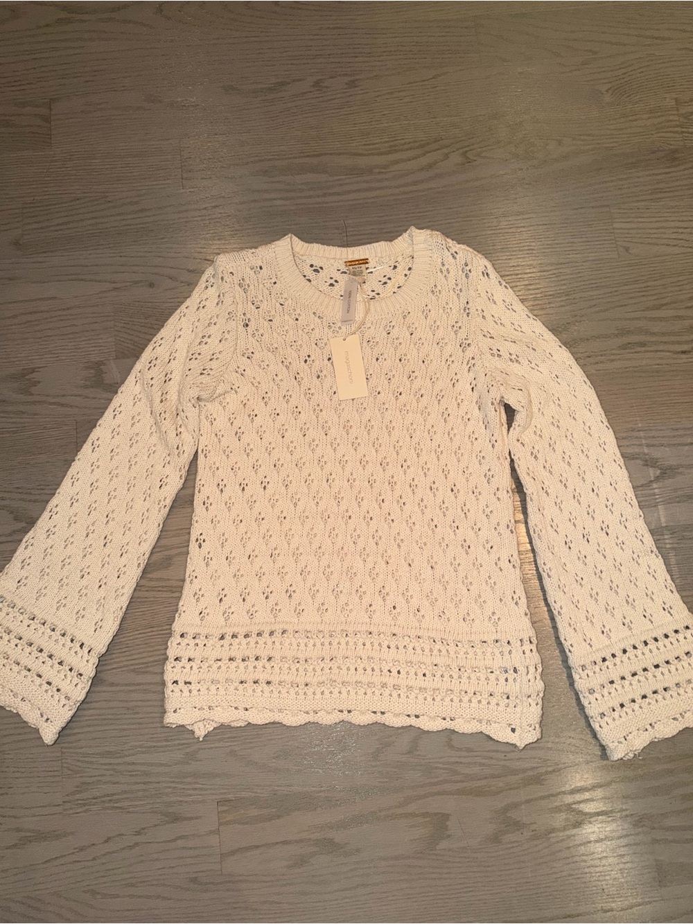 Magaschoni Cream Crochet Knit Pullover